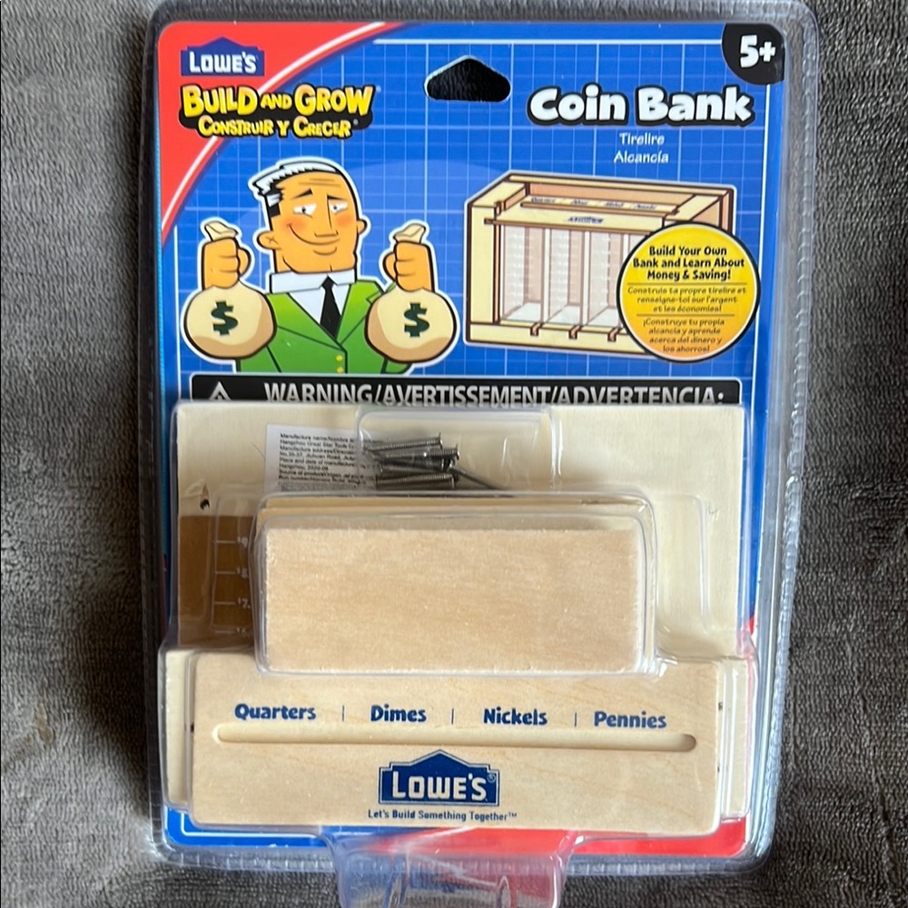 Build and Grow Coin Bank - Natural‎ Wood